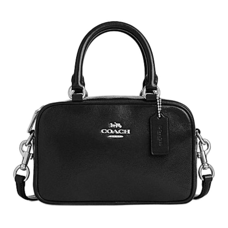 Coach Women's Black Satchel 19 Logo Zip Closure Leather Shoulder Crossbody Handbag Small Handbags Cw190-Svbk