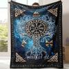 VIKAMA Nordic Rune Nautical Blanket Viking Compass Celtic Knot Mystic Totem Living Room Bedroom Nautical Theme Blanket