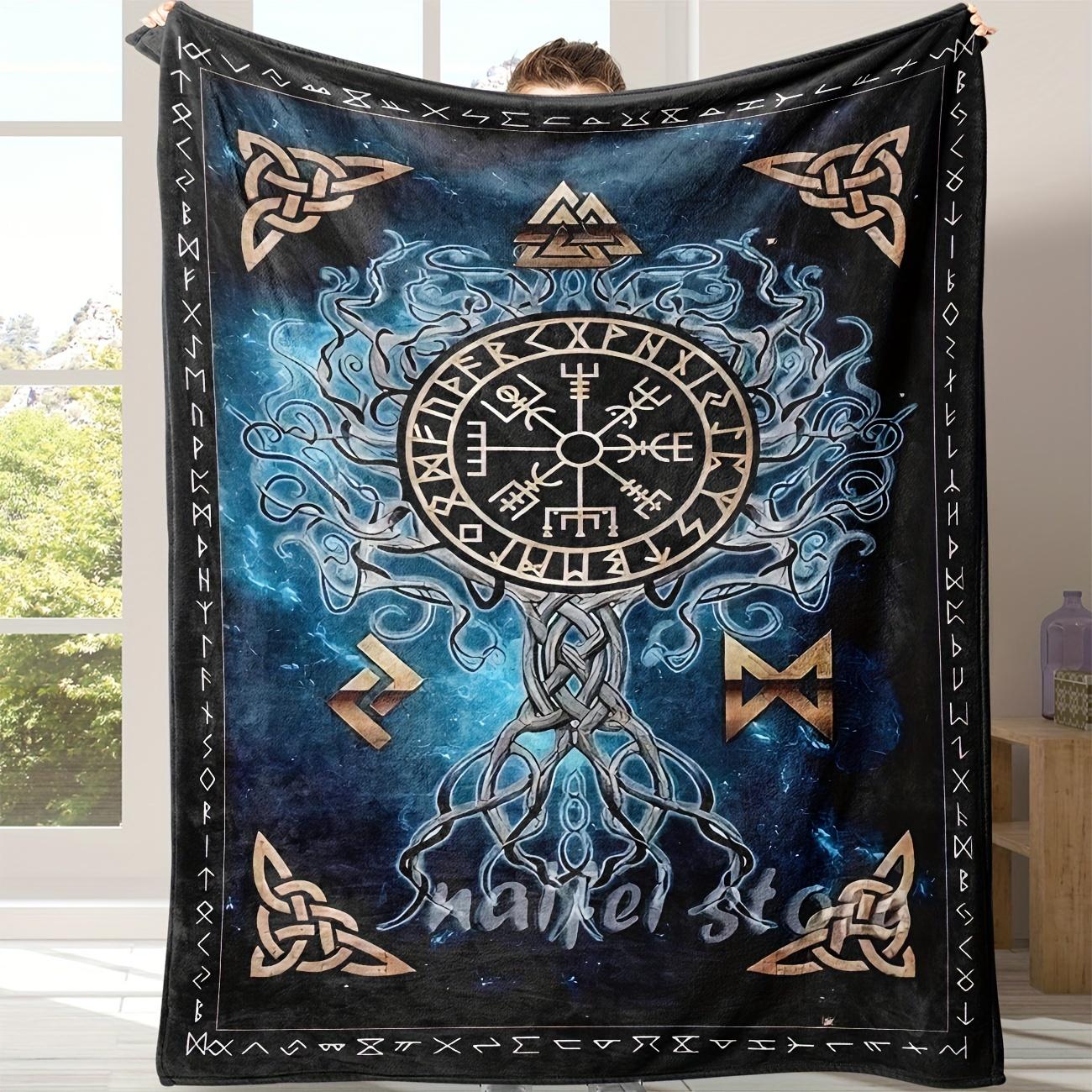 

VIKAMA Nordic Rune Nautical Blanket Viking Compass Celtic Knot Mystic Totem Living Room Bedroom Nautical Theme Blanket 75x90cm