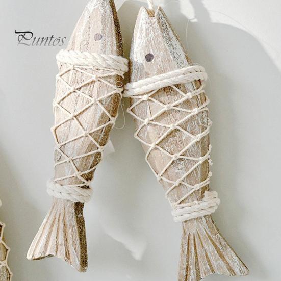 Ocean Inspired Wall Art Rustic Nautical Wooden Fish Decor, Coastal Beach Style Hanging Mediterranean Ornament with Fishing Net for Lake House,