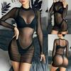 Bodycon Tight Dress Women Sexy Solid Color Long Sleeves See-through Pajamas