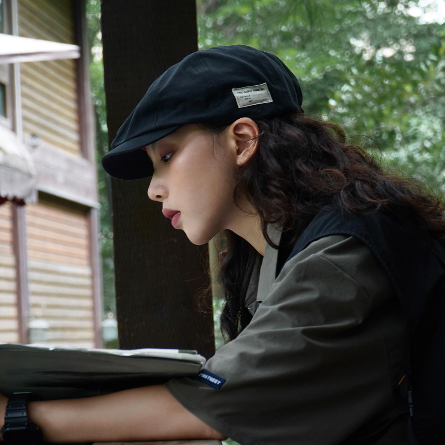 

Винтажный берет кофейная шляпа весна и лето женская мода личность ниша большой обхват головы художник утиный язык кепка газетчика кепка вперед M（54-58cm） чёрный