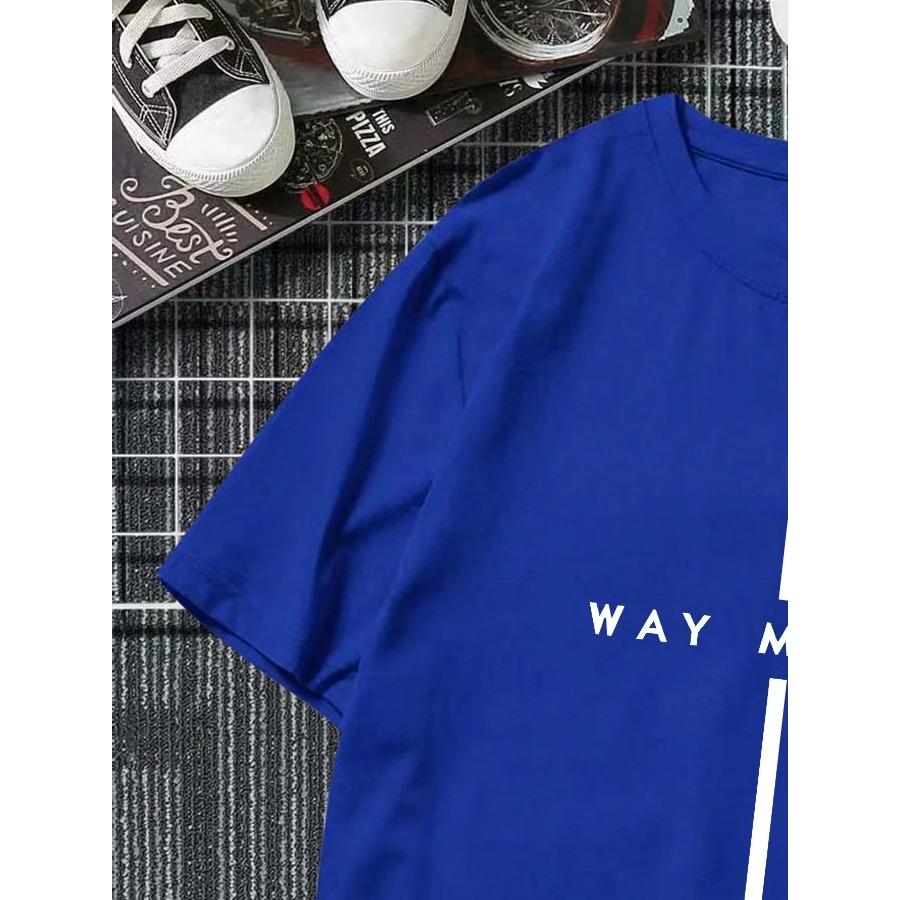 cotton Men's 100% Cotton Summer Loose Size Fashionable WAY MAKER Print Slim Fit Casual Sports Round Neck Short Sleeved T-shirt Top
