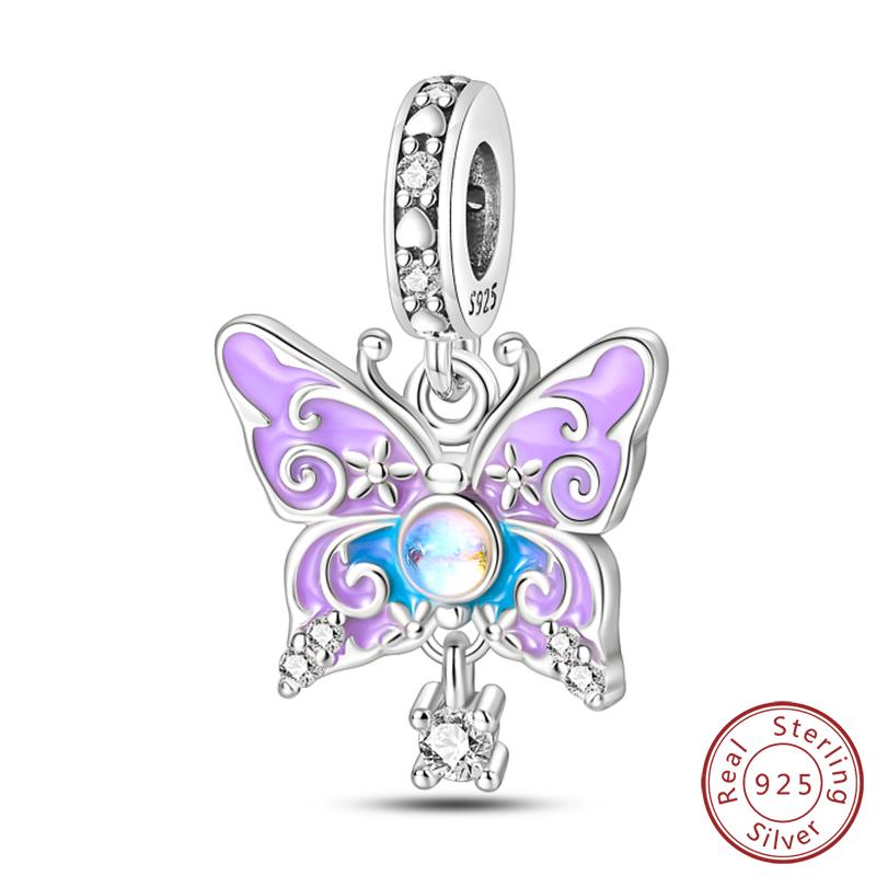 Elegant S925 Silver Butterfly & Dragonfly Multicolor Charms Beads Pendant 3mm DIY Fine Jewelry Making Accessories Gifts