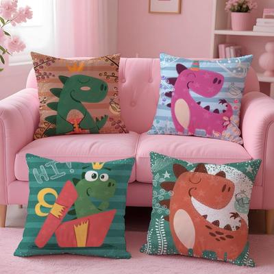 Cute Cartoon Dinosaur Cushion Cover Comfortable Reversible Pillow Cover Ideal for Car Sofa Bedroom & Beyond