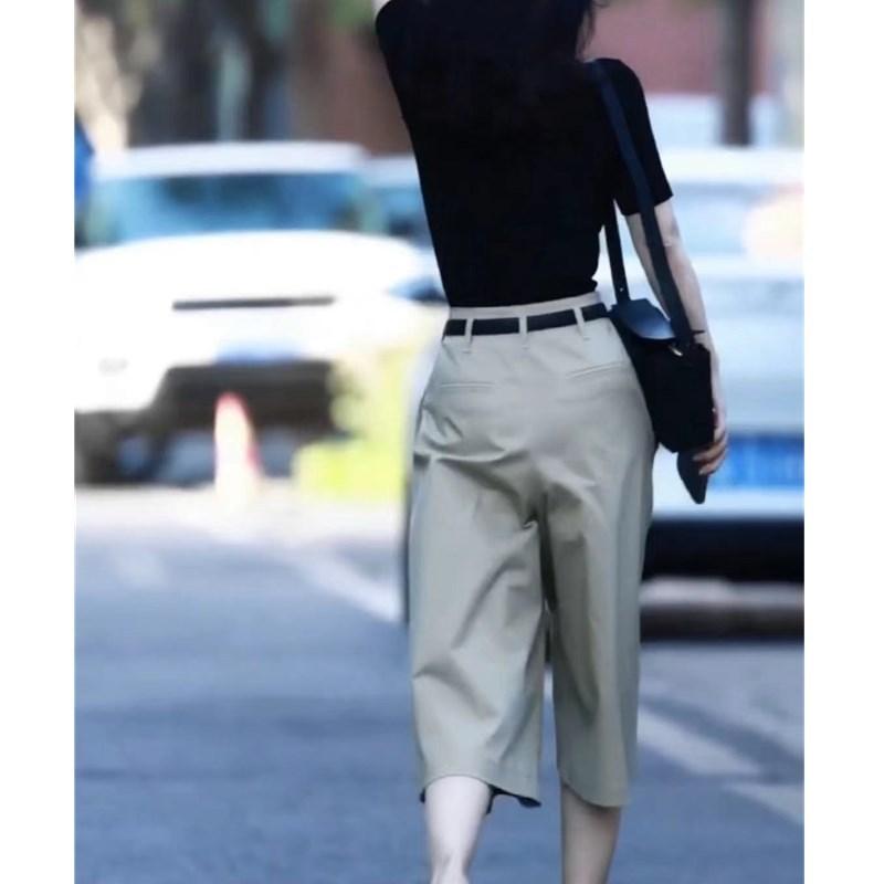 Women Summer Casual Thin Cropped Pants Loose and Slim High Waist Temperament Pants