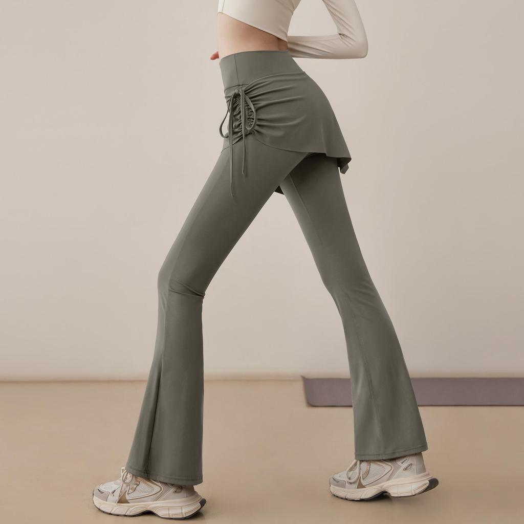 Women's 2025 Yoga Skirt Pants: Stylish Fake Two-Piece, Micro Flare Running & Fitness Long Pants for Spring