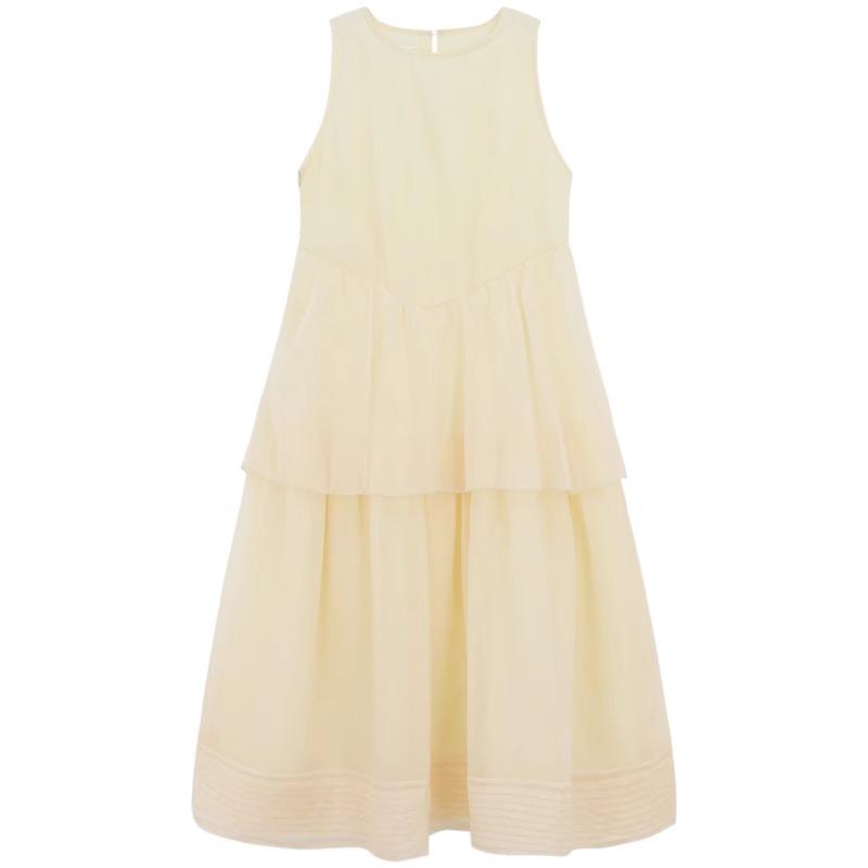 French new beautiful simple sleeveless dress waist thin first love gentle wind yellow vest skirt female summer