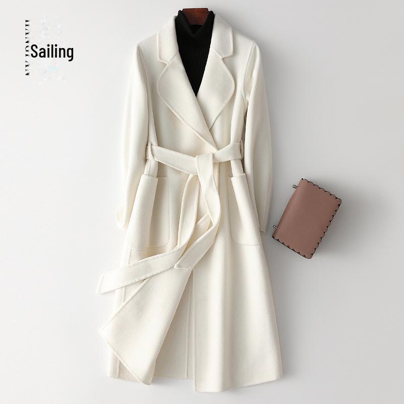 Women's Long Double-Faced Cashmere Coat - New Loose Woolen Design for Autumn/Winter 2024