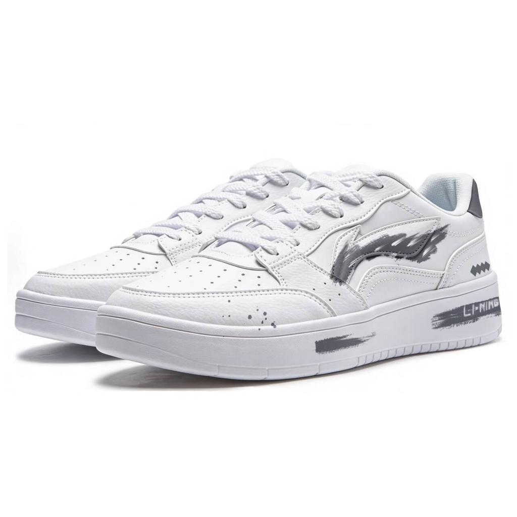 Li Ning Sycee Synthetic Leather Cushioning Low top Skateboard Shoes Men's White Gray AGCT339-6(Team1538-)
