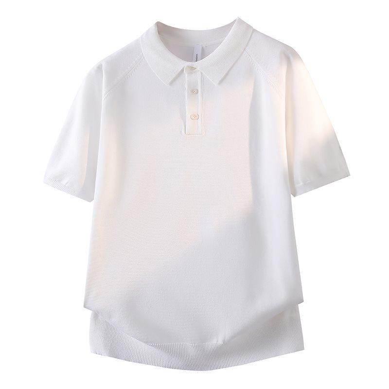 Summer 2026 Men's Italian Knit Polo Shirt - Retro Solid Color Lapel Short Sleeve