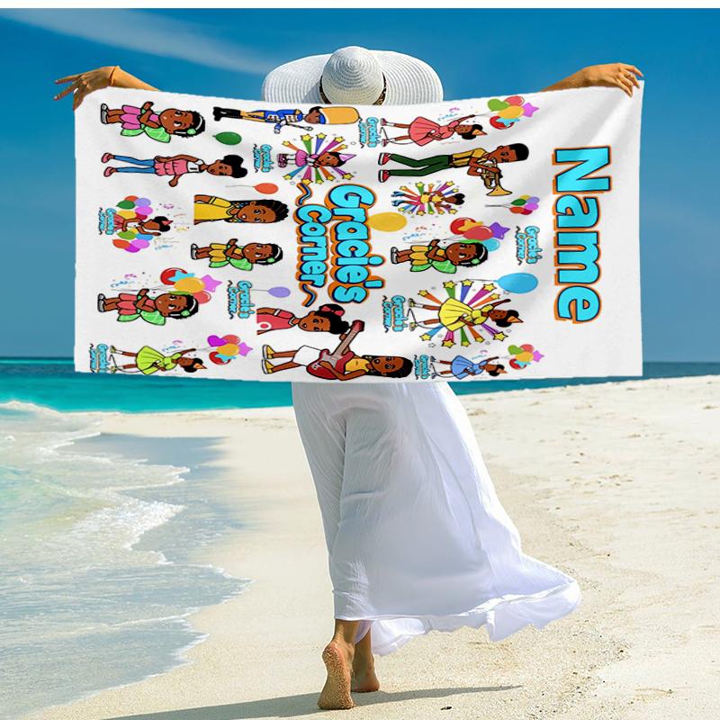 Custom Name Ultra-Soft Beach Towel with Gracie's Corner Theme,Ideal for Pool - Camping, Diving - Perfect Travel Essential, Vibrant Beach Towel.