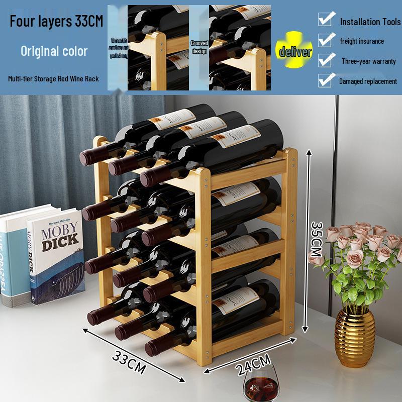 Simple Red Wine Rack Solid Wood Display Stand for Home or Bar Counter