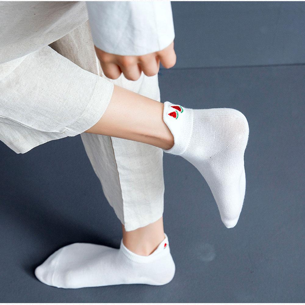 Cute Short Socks Women Set Strawberry Avocado Ankle Socks White Cartoons Cotton Low Cut Kawaii Fun Socks