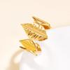 Chic Cross-Border Style Wide Leaf Stainless Steel Ring, Retro Open Design, Vacuum Plated In 18K Gold