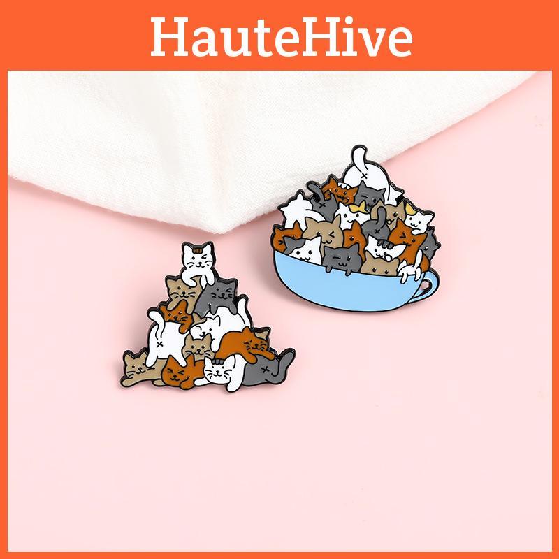 Whimsical Cartoon Cat Brooch In Bowl Design Crafted From Durable Alloy For Stylish Flair