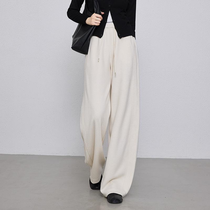 Women's High Rise Drawstring Wide Leg Sweatpants Loose Fit Curved Pants 2025 Winter Fleece Lined Casual Trousers