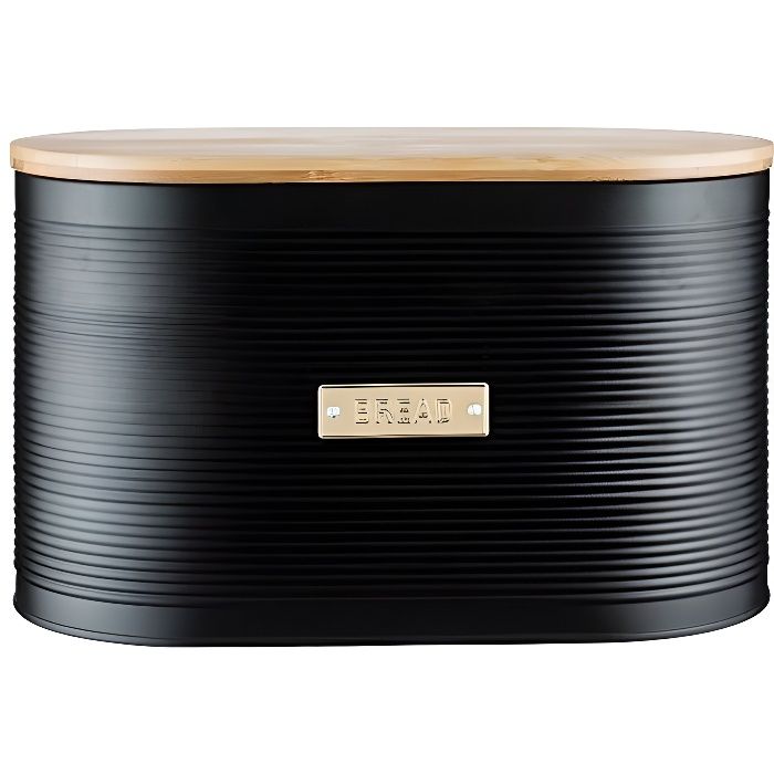Typhoon Living Boîte À Pain Avec Couvercle En Bambou, Acier, Noir, 34 X 19.5 X 20.6 Cm 1401.151