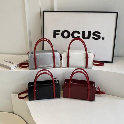 Texture Fashionable Contrasting Color Handbag Women's New Fashionable Simple Shoulder Oblique Span Bag Small Square Bag Tide