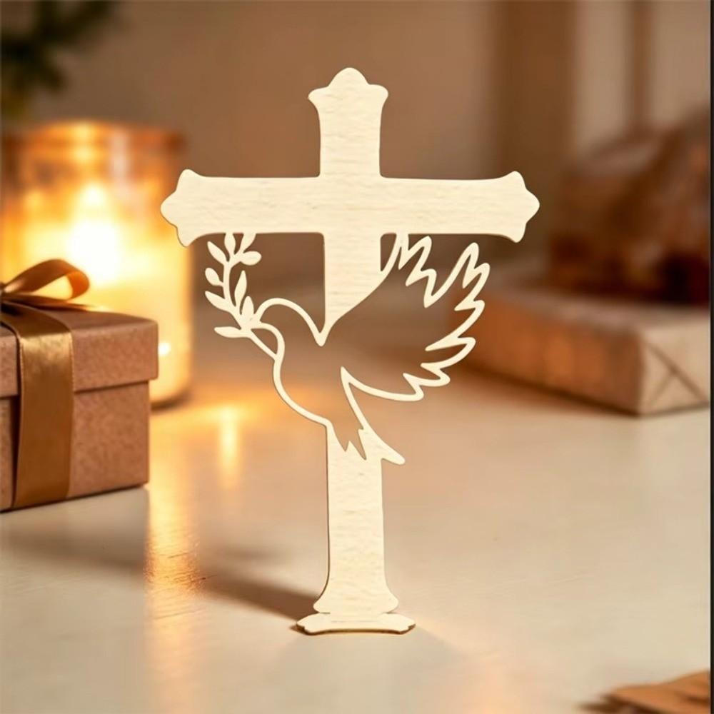 10Pcs Wood Wooden Peace Dove Cross Hollow Dove Tabletop Decorations  Classic Baptism Decorations