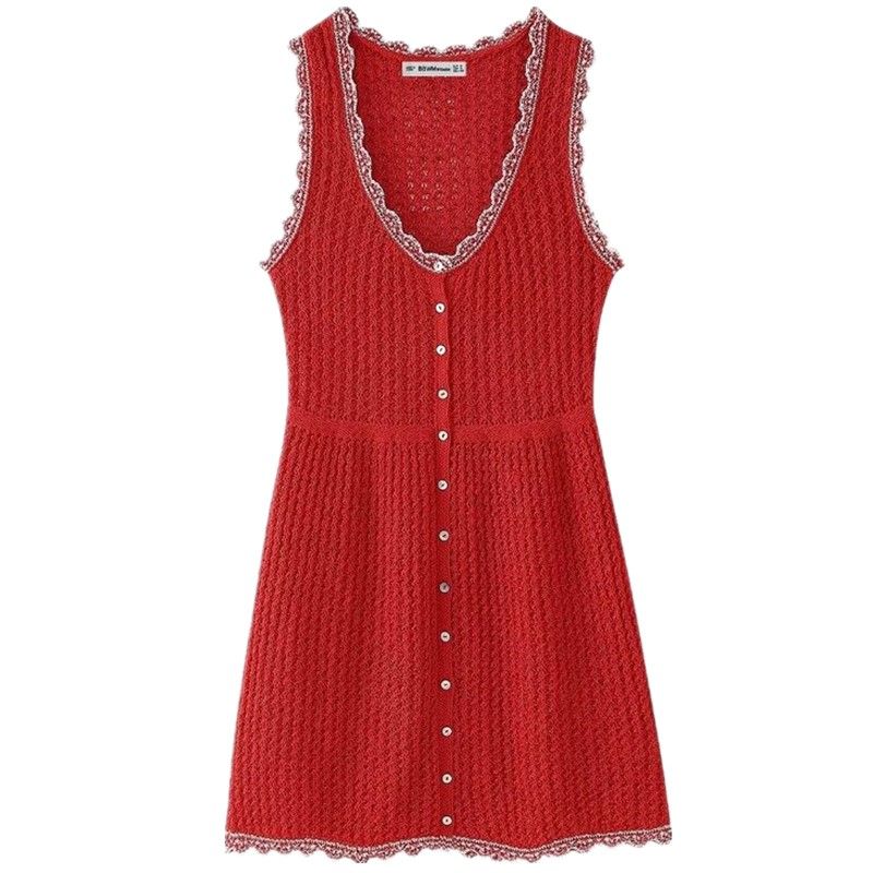 

Fashion Style 2024 Summer New Arrival Women s Sleeveless Versatile Jacquard Mesh Knitting Mini Dress 5802019 Figure Color L