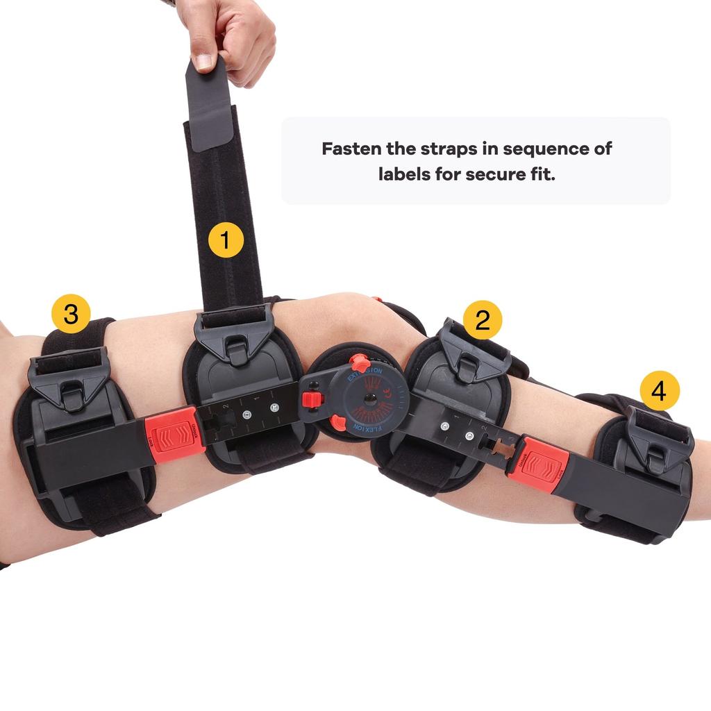 Hinged Knee Brace ROM Adjustable Post Op Knee Support Orthosis Immobilizer Protector for Left Leg and Right Leg, Both Men Women