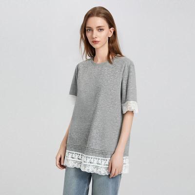Damen-T-Shirt mit Spitzenbesatz und kurzen Ärmeln
