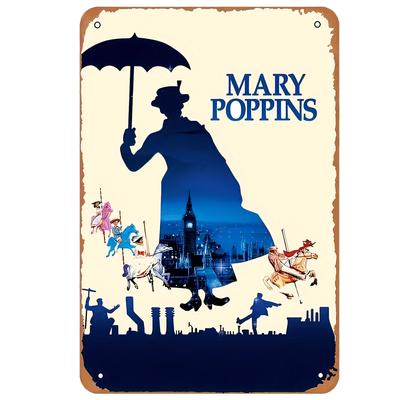 1 ks, Vintage kovový plechový znak Mary Poppins (7,87x11,8 palce), Humorná umělecká dekorace na zeď, ideální pro domov, bar, slavnostní dekoraci,
