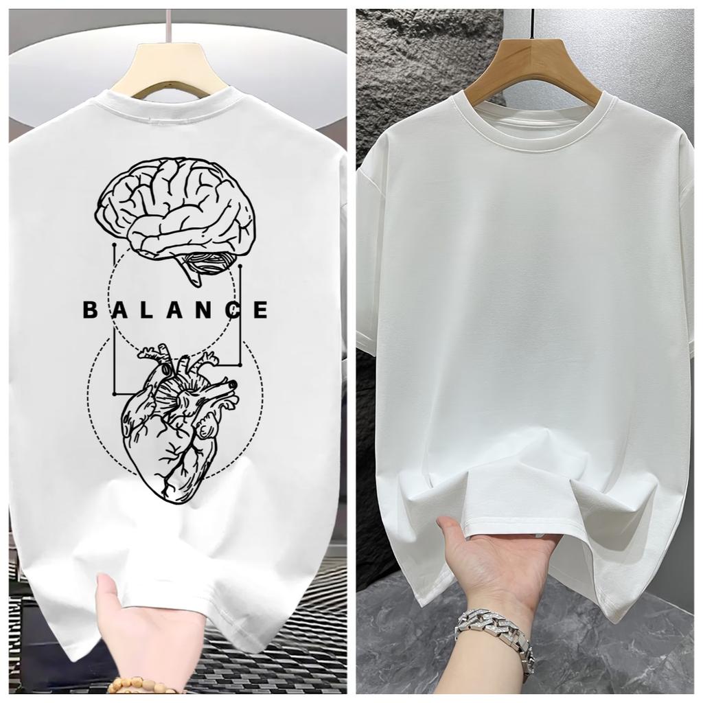 Maglietta da Palestra Divertente per Uomo e Donna Brain Balance Cotone Tee Streetwear Oversize Moda Estiva Larga Traspirante Trendy Top Sportivo