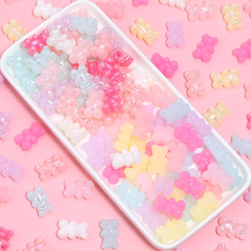 50Pcs 18×11mm Acrylic Mini Bear Beads Colorful Vertical Hole Beads For DIY Handmade Bracelet Phone Chain Jewelry Accessories
