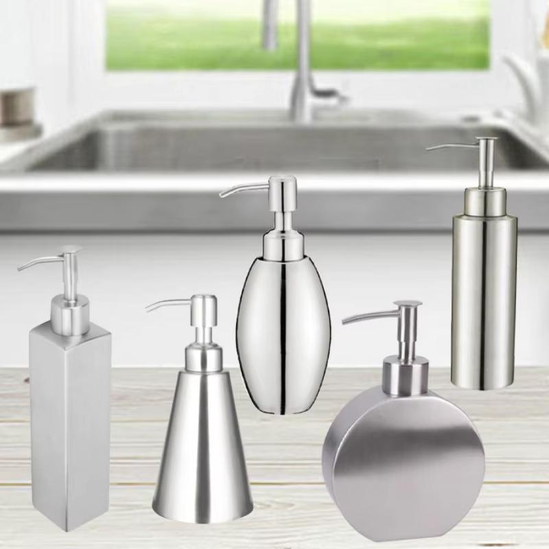 Stainless Steel Round Empty Lotion Soap Dispenser Bottle, 350ml Soap Dispenser Great For Essential Oils, Lotions, Liquid Soaps