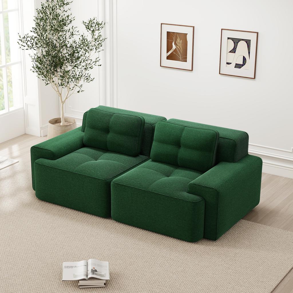 Sofá Modular sin Brazos, Sofá Moderno para Sala de Estar con Asiento Profundo, Cómodo Sofá Nube de Pana, Sofá de Dos Plazas Pequeño, Sofá Cama, Verde