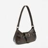 Tiefbraune Retro-Motorrad-Leder-Achsel-Schultertasche für Damen