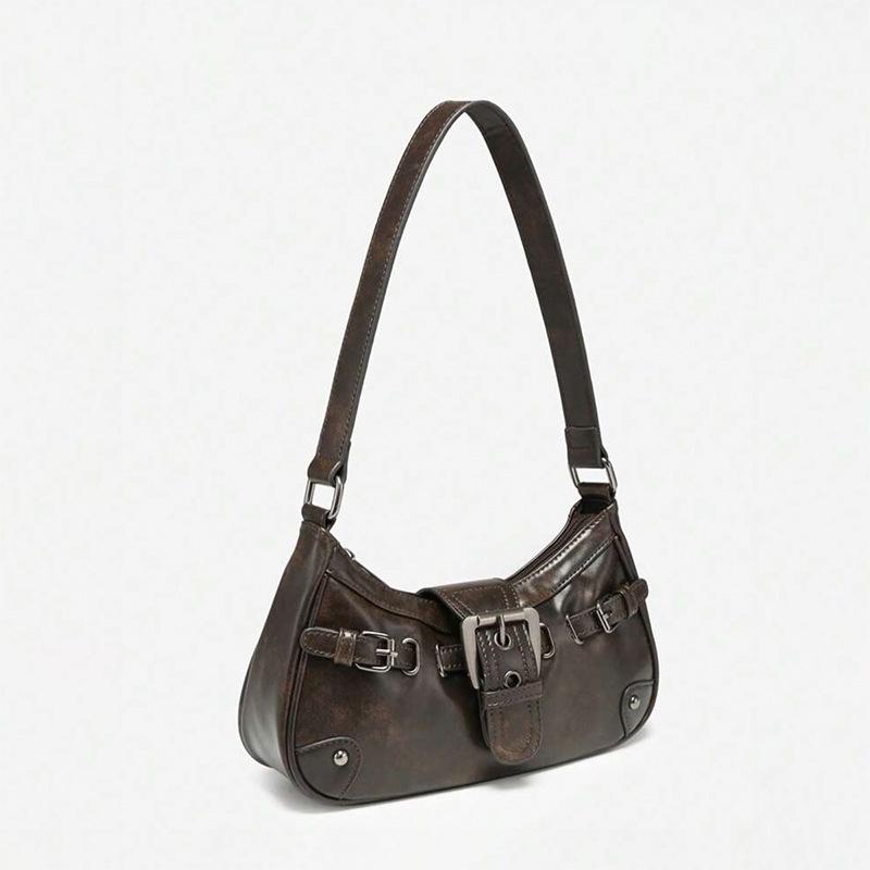 Tiefbraune Retro-Motorrad-Leder-Achsel-Schultertasche für Damen