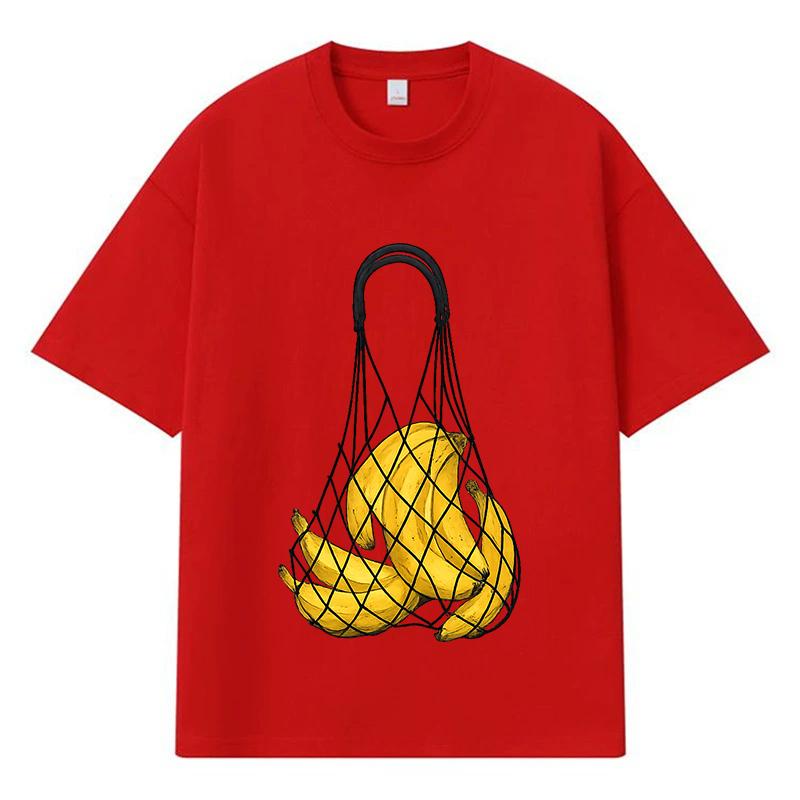 2026 T-shirt Męski Bawełniany z Graficznym Nadrukiem Bananów Y2k Harajuku Streetwear Casualowy Oversize Letni