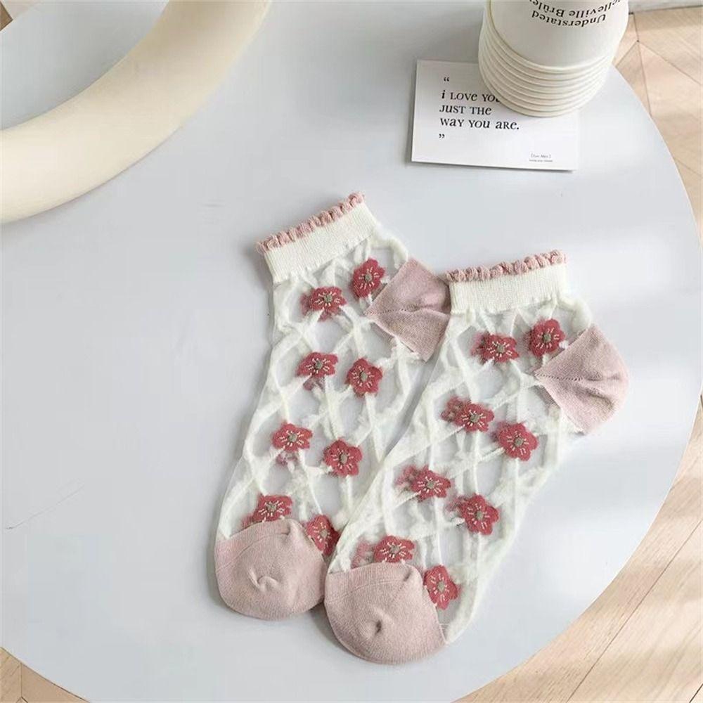 1 Pair Ultra-thin Thin Ice Silk Socks Transparent Mesh Socks Casual Ankle Socks for Summer 1