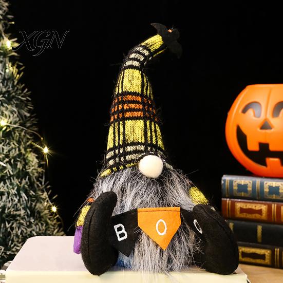 Striped Knitted Gnomes Halloween Plush Gnome Decoration, Spooky Boo Swedish Tomte Elf Figurine, Decorations Scandinavian Dwarf Ornament for Home Table
