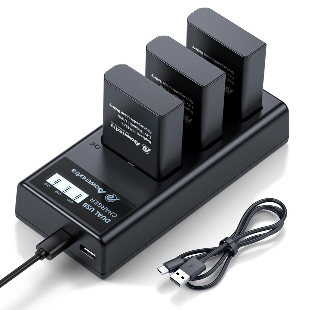 And ENEL14a Compatible Cameras Fast Charger Compatible with Nikon and P7800 Cameras EN-EL14, EN-EL14a, + D3100, D3200, D3300, D3400, D3500, D5100,