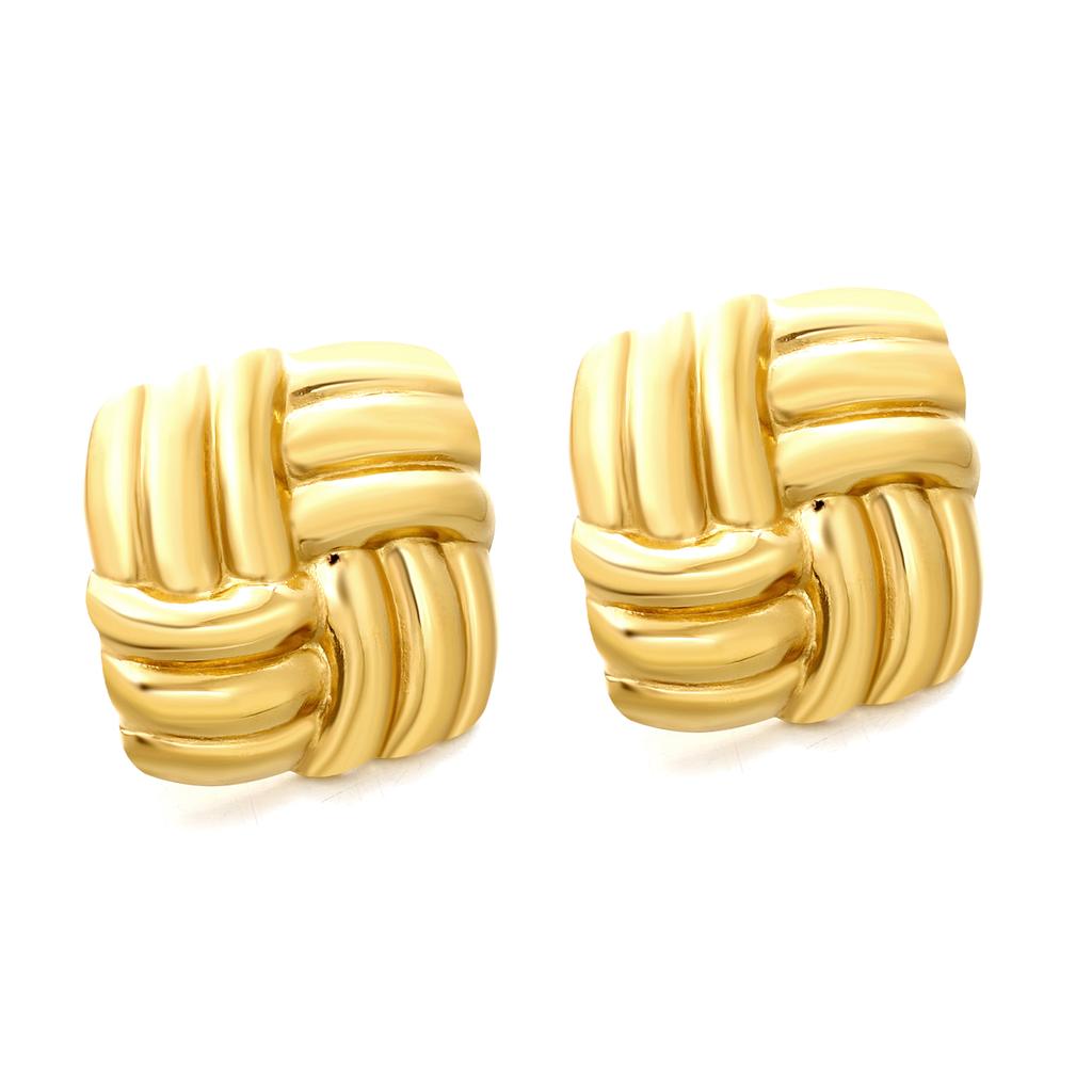 Square Knitted Stainless Steel Stud Earrings Niche Creative Personality Jewelry Girls Fashion High-end Party Accessories Gifting