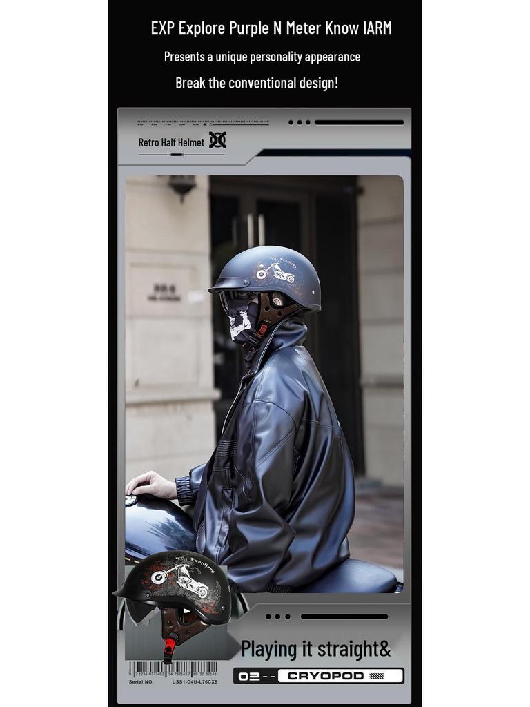 DOT Certified Retro Motorcycle Helmet, Class A Electric Vehicle Safety Helmet, Summer.