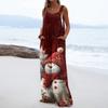 Women's Christmas Print Solid Wide Leg Strapless Tank Pocket Casual Onesie