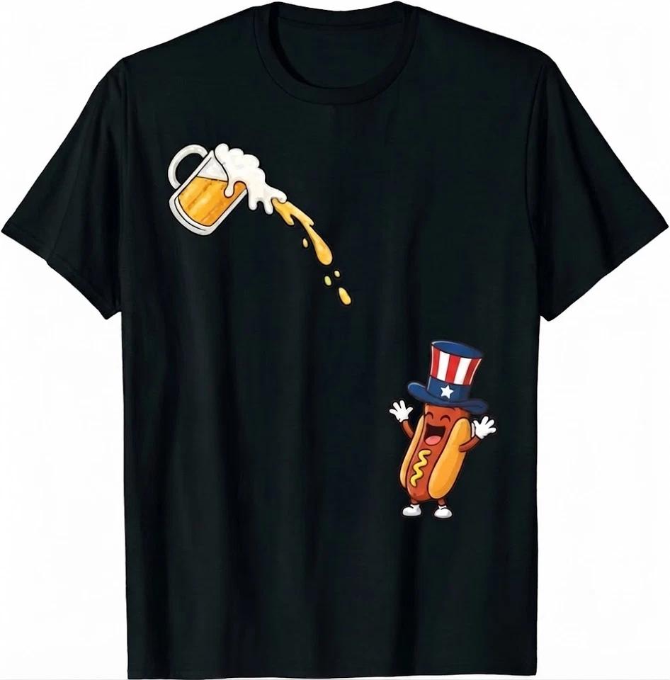 Hotdog Beer Chug Funny Uncle Sam Hotdog Beer 4th Of July T Shirt 2XL