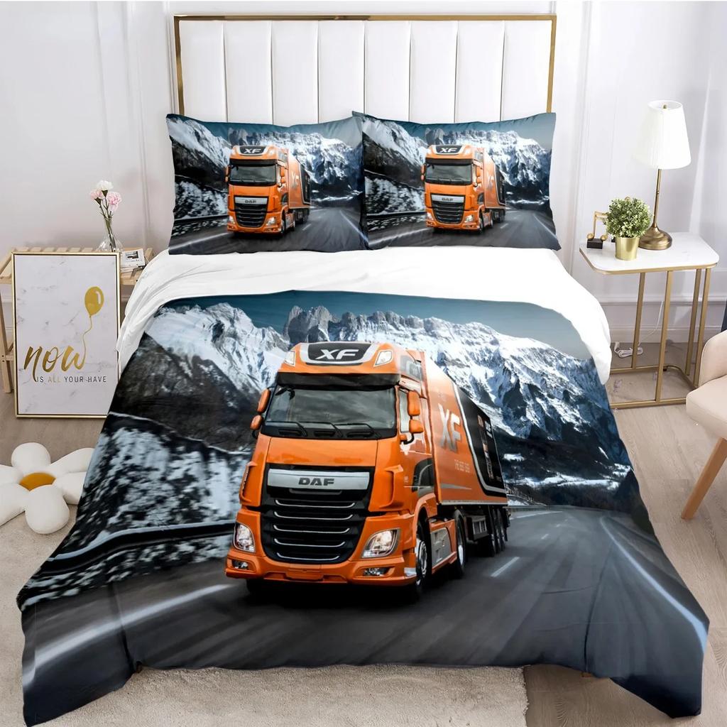 DAF Truck Logo Ložní souprava Tištěná ložní souprava s povlakem na polštář a povlakem na přikrývku Měkká Jednolůžko Dvojlůžko Queen Super King Velikost pro Dospívající Chlapce