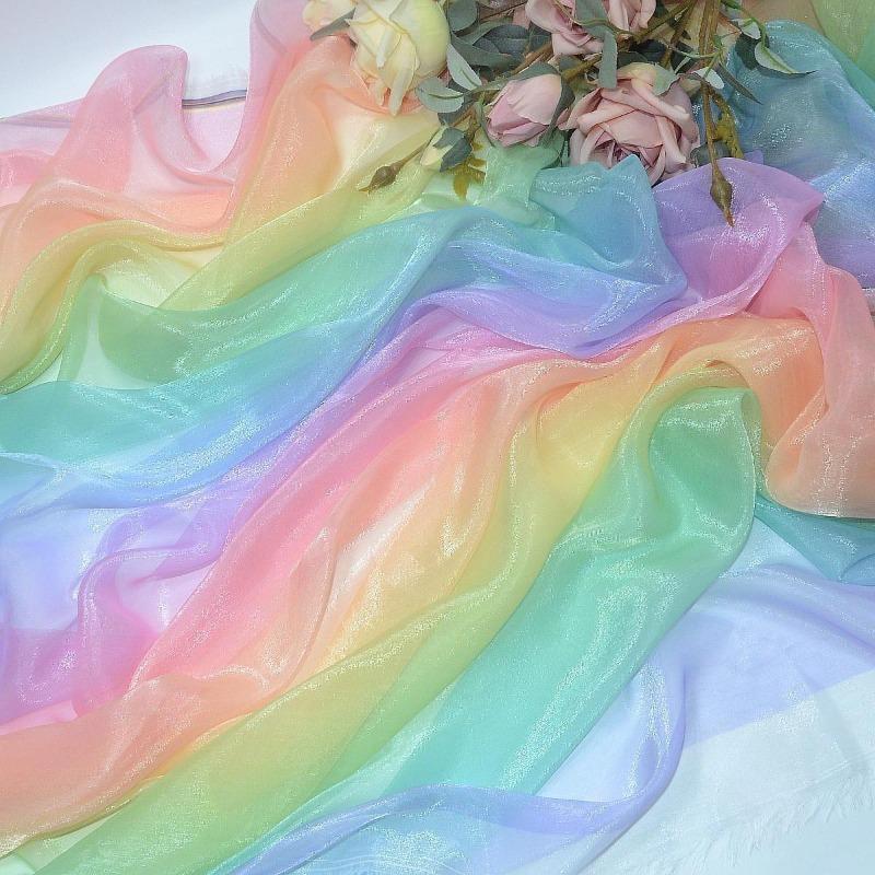 3/5/10m Multicolor Gradient Silk-Crepe Chiffon Fabric for Handmade DIY Sewing Hanfu Apparel Making Wedding Decoration