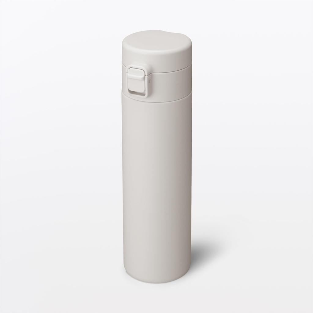 MUJI Vacuum Insulated Insulated Gray 76049111 Bottle, One-Touch Type, 500mL, Beige,