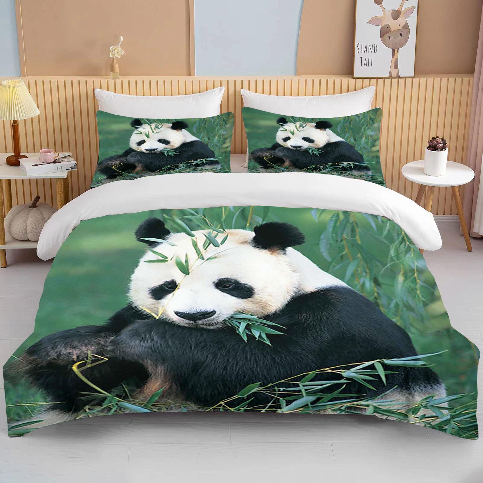 10 Tailles Collection Mignon Panda Literie Ensemble 3 Pièces King Size Lit Double Ensemble de Housse de Couette Microfibre Ou Polyester Ensemble de Linge de Lit pour Chambre à Coucher EU single(135x200cm)