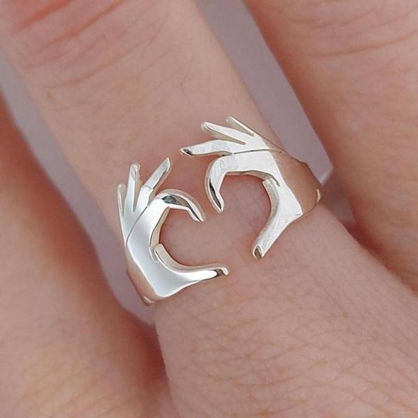Creative Design Finger Heart Open Rings for Women Daily Casual Personality Rings Jewelry