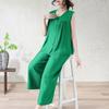Women's Plus Size 2-Piece Set, Linen-cotton Sleeveless Button Top & Wide Leg Pants (XL-7XL)
