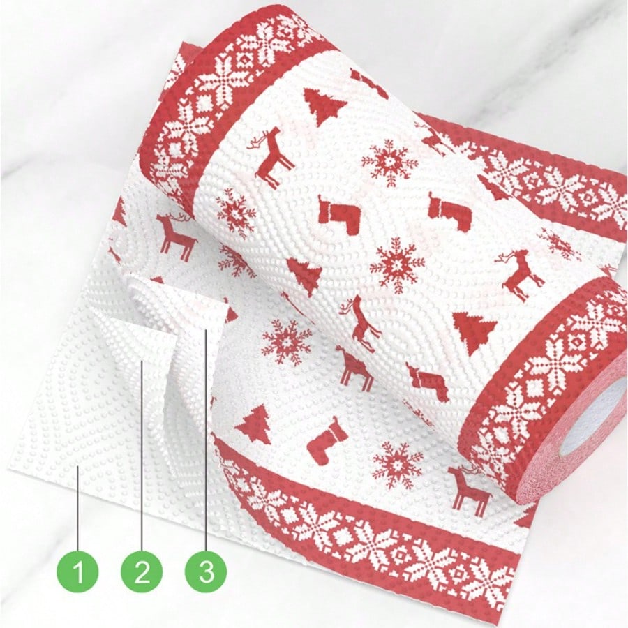 Jul Kökspapper 3-lagers Förtjockat Rullpapper Engångs Kökstädduk Torr Våt Dubbelanvändning Hushållsrullpapper 23*23cm 150g/rulle