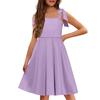 Children's Dress Without Cuffs Pocket Square Collar Casual Style Solid Color Dress